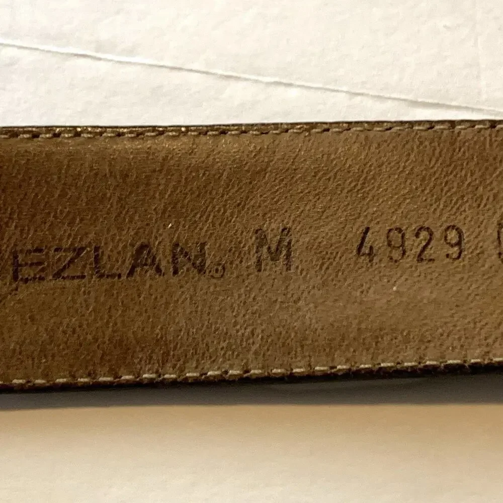 Mezlan Stitched Accent Black Leather Belt Gun Metal Buckle Mens M Made in Spain